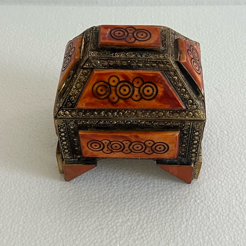 Antique Moroccan Metal Snd Bone Trinket / Jewelry Box